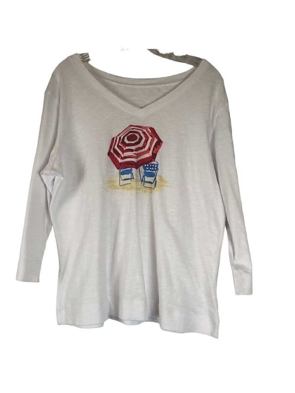 Palm Grove White Long-sleeved Tee Umbrella Graphic Size 1X